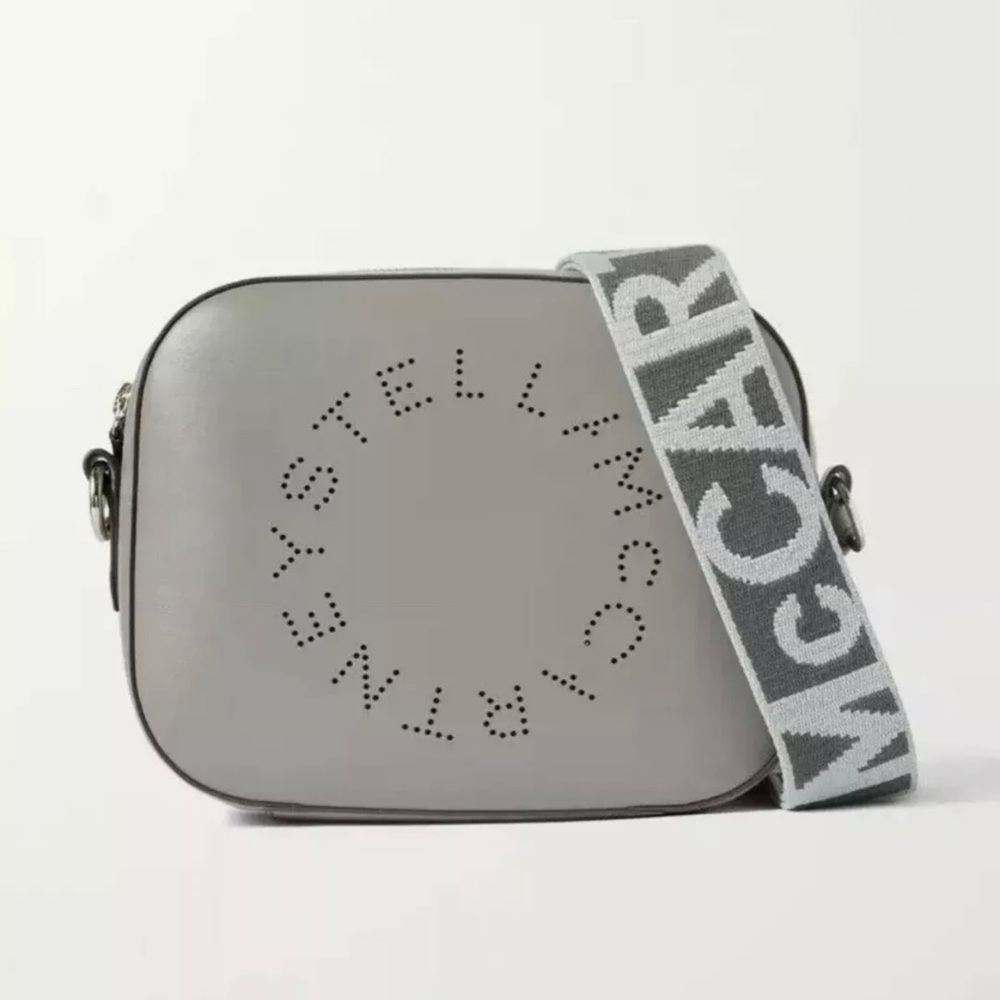Stella McCartney Perforated Logo Camera Crossbody Bag In Smoke